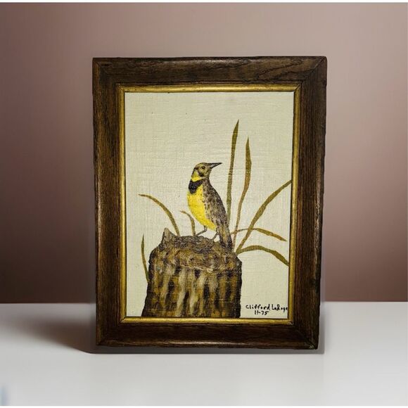 Clifford LaRoge Acrylic Painting Meadowlark Framed Dated - Picture 1 of 4